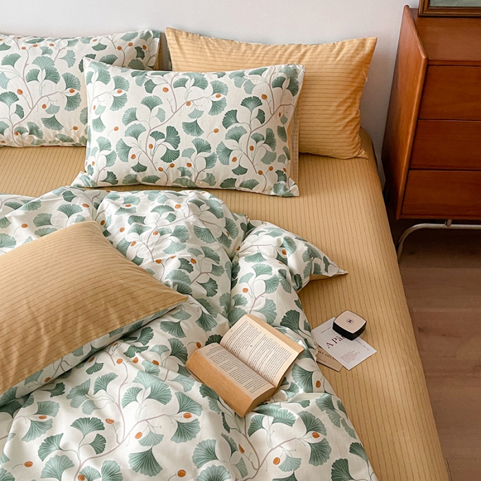 91家纺网 家纺一手货源 找家纺 畅畅 2023新款13372全棉印花四件套纯棉直播-银杏叶