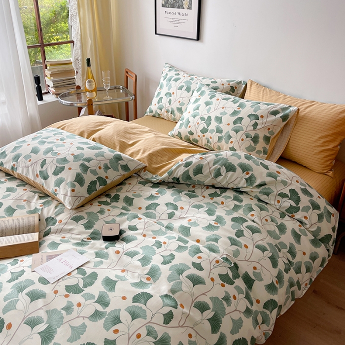 91家纺网 家纺一手货源 找家纺 畅畅 2023新款13372全棉印花四件套纯棉直播-银杏叶