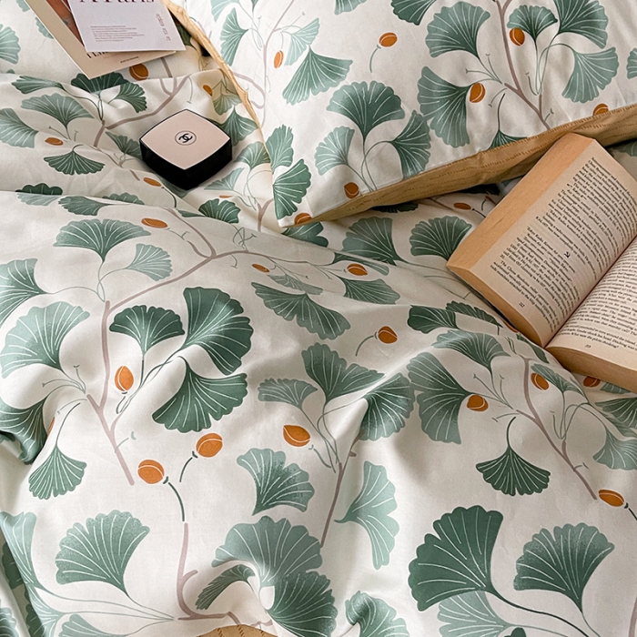 91家纺网 家纺一手货源 找家纺 畅畅 2023新款13372全棉印花四件套纯棉直播-银杏叶