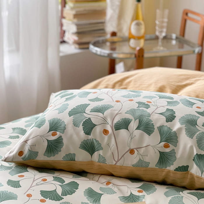 91家纺网 家纺一手货源 找家纺 畅畅 2023新款13372全棉印花四件套纯棉直播-银杏叶