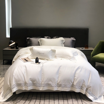 91家纺网 家纺一手货源 找家纺 黑白森林秋冬新品 140支四件套海岛棉全棉纯棉-极光系列