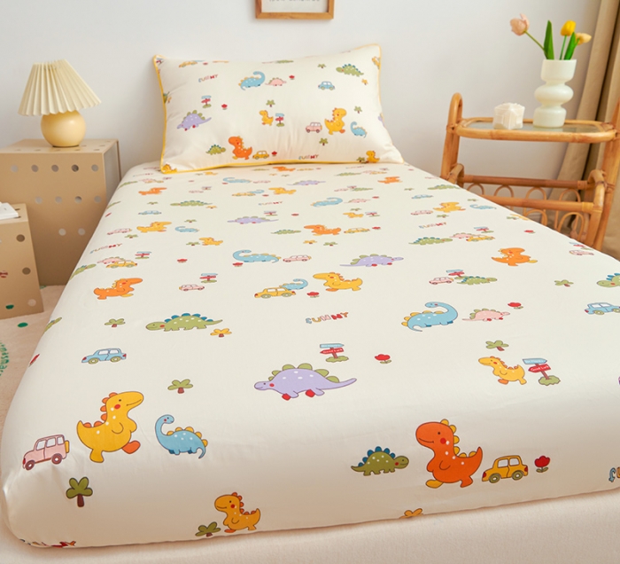 91家纺网 家纺一手货源 找家纺 ds生活馆 2025新款幼儿园学生60支贡缎长绒棉纯棉单床笠 恐龙宝贝