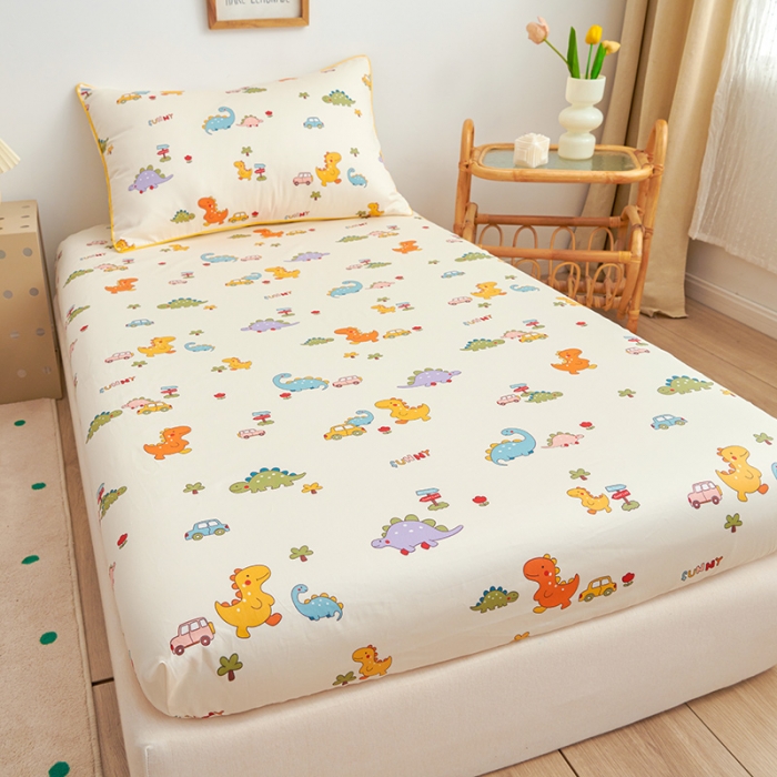 91家纺网 家纺一手货源 找家纺 ds生活馆 2025新款幼儿园学生60支贡缎长绒棉纯棉单床笠 恐龙宝贝