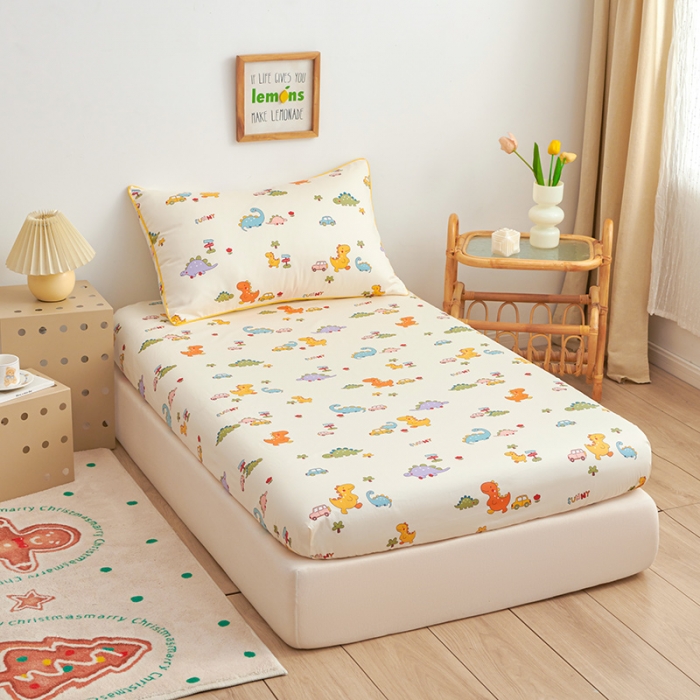 91家纺网 家纺一手货源 找家纺 ds生活馆 2025新款幼儿园学生60支贡缎长绒棉纯棉单床笠 恐龙宝贝