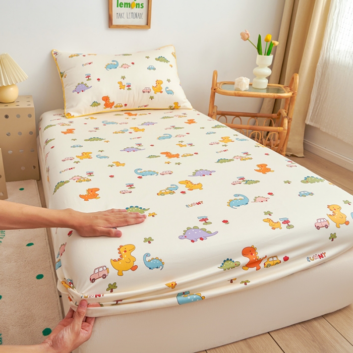 91家纺网 家纺一手货源 找家纺 ds生活馆 2025新款幼儿园学生60支贡缎长绒棉纯棉单床笠 恐龙宝贝