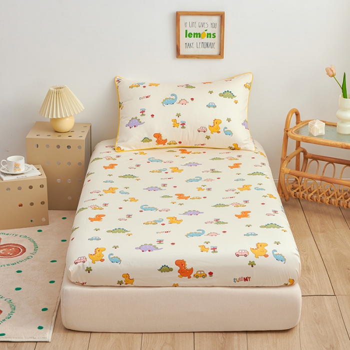 91家纺网 家纺一手货源 找家纺 ds生活馆 2025新款幼儿园学生60支贡缎长绒棉纯棉单床笠 恐龙宝贝