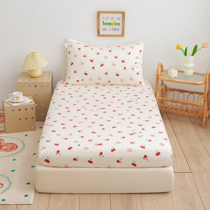 91家纺网 家纺一手货源 找家纺 ds生活馆 2025新款幼儿园学生60支贡缎长绒棉纯棉单床笠 樱桃日记