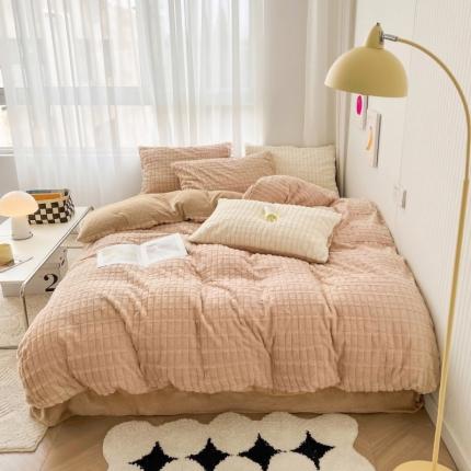 91家纺网 家纺一手货源 找家纺 总涵美人家纺2025新款直播热卖高端9斤獭兔毛立体剪花加厚牛奶绒四件套