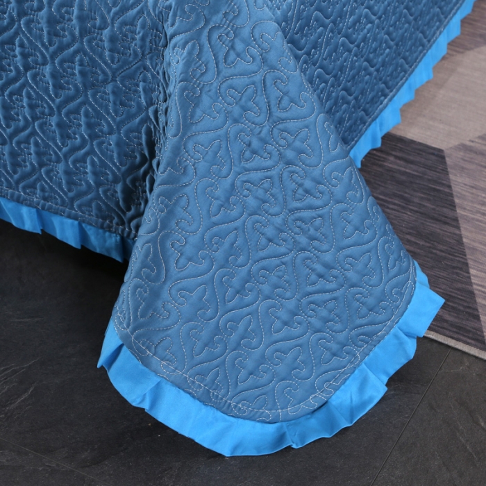 91家纺网 家纺一手货源 找家纺 佳梦家纺 2023新款柔丝缎四季床盖 宝蓝