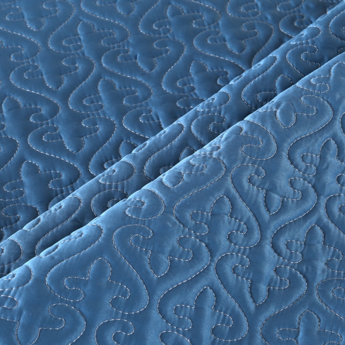 91家纺网 家纺一手货源 找家纺 佳梦家纺 2023新款柔丝缎四季床盖 宝蓝