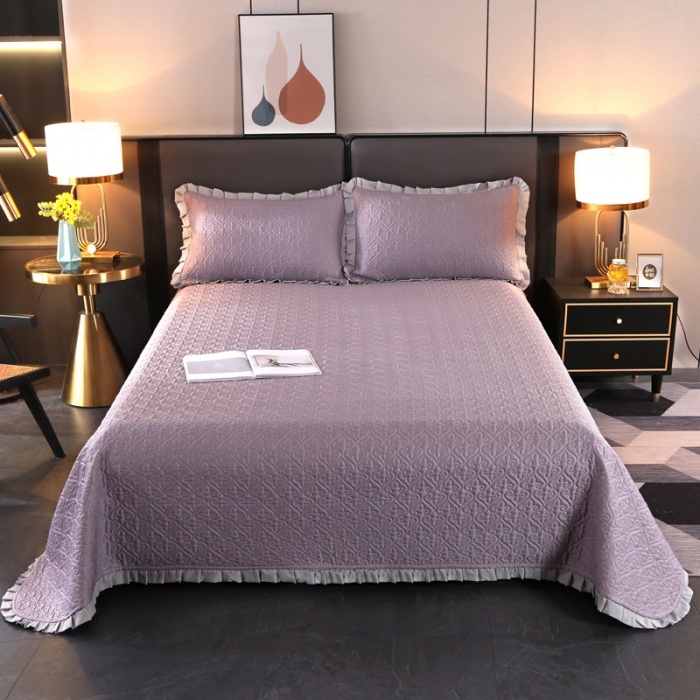 91家纺网 家纺一手货源 找家纺 佳梦家纺 2023新款柔丝缎四季床盖 浅灰