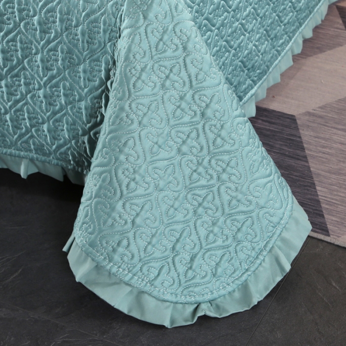 91家纺网 家纺一手货源 找家纺 佳梦家纺 2023新款柔丝缎四季床盖 翠绿