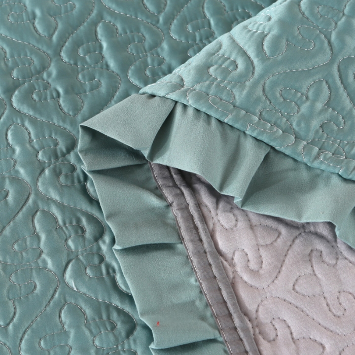 91家纺网 家纺一手货源 找家纺 佳梦家纺 2023新款柔丝缎四季床盖 翠绿