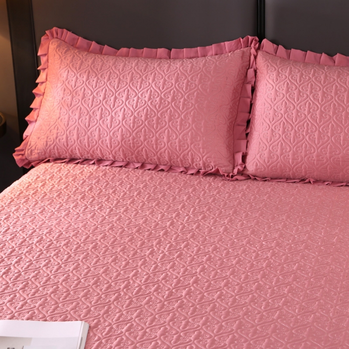 91家纺网 家纺一手货源 找家纺 佳梦家纺 2023新款柔丝缎四季床盖 豆沙