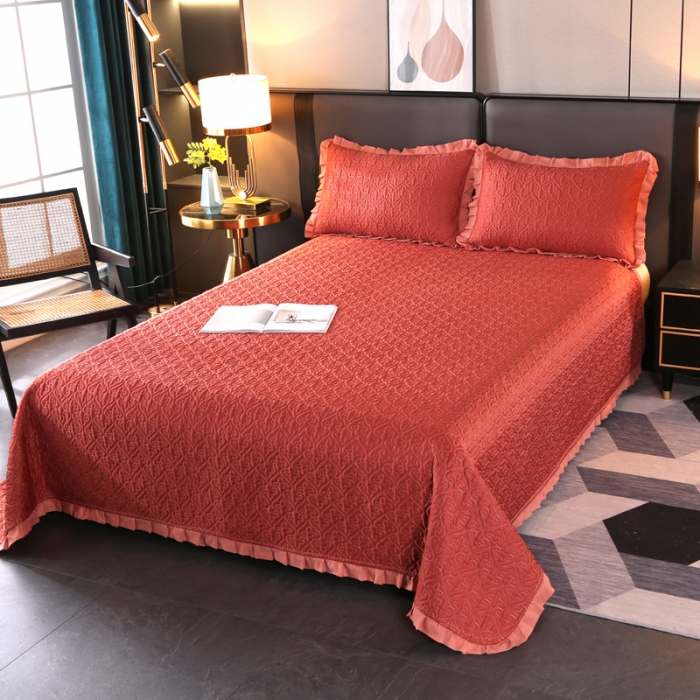 91家纺网 家纺一手货源 找家纺 佳梦家纺 2023新款柔丝缎四季床盖 橘色