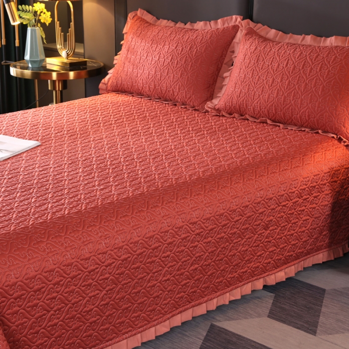 91家纺网 家纺一手货源 找家纺 佳梦家纺 2023新款柔丝缎四季床盖 橘色