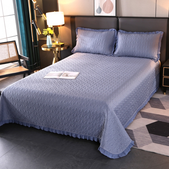 91家纺网 家纺一手货源 找家纺 佳梦家纺 2023新款柔丝缎四季床盖 蓝灰
