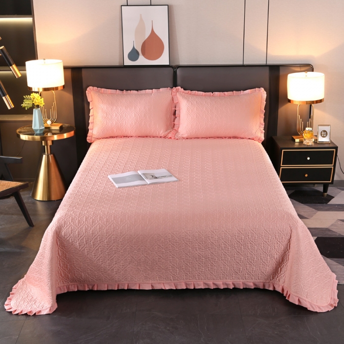 91家纺网 家纺一手货源 找家纺 佳梦家纺 2023新款柔丝缎四季床盖 玉色