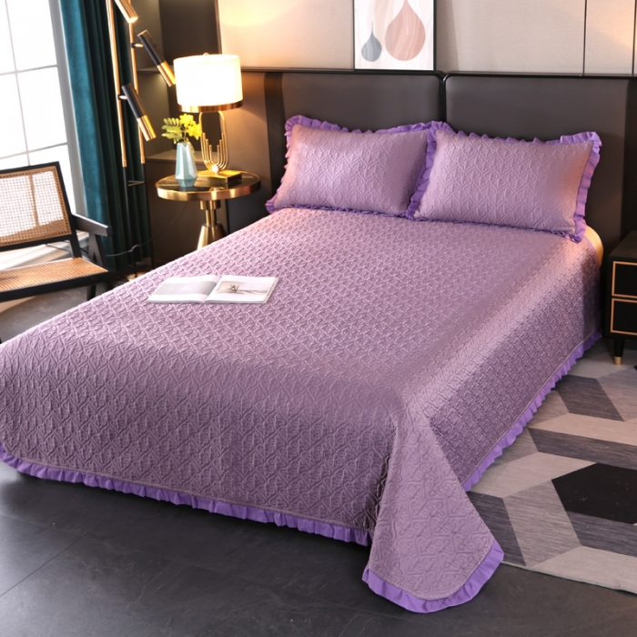 91家纺网 家纺一手货源 找家纺 佳梦家纺 2023新款柔丝缎四季床盖 紫色