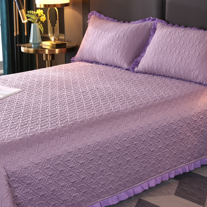 91家纺网 家纺一手货源 找家纺 佳梦家纺 2023新款柔丝缎四季床盖 紫色