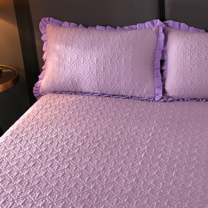 91家纺网 家纺一手货源 找家纺 佳梦家纺 2023新款柔丝缎四季床盖 紫色