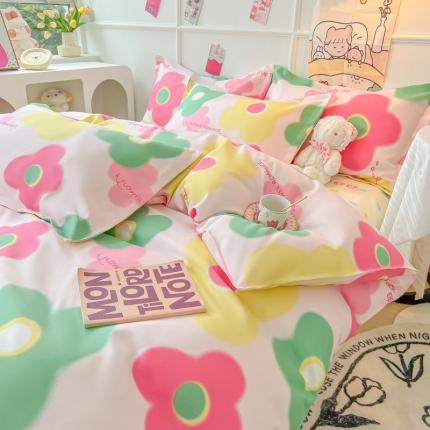 91家纺网 家纺一手货源 找家纺 花伞家居 2024直播网销斜纹加厚磨毛印花植物羊绒四件套 彩世界