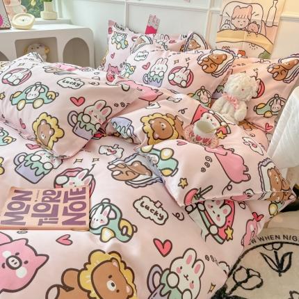 91家纺网 家纺一手货源 找家纺 花伞家居 2024直播网销斜纹加厚磨毛印花植物羊绒四件套 可爱动物