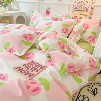 91家纺网 家纺一手货源 找家纺 花伞家居 2024直播网销斜纹加厚磨毛印花植物羊绒四件套 可爱花丛