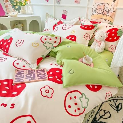 91家纺网 家纺一手货源 找家纺 花伞家居 2024直播网销斜纹加厚磨毛印花植物羊绒四件套 莓莓双拼