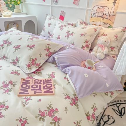 91家纺网 家纺一手货源 找家纺 花伞家居 2024直播网销斜纹加厚磨毛印花植物羊绒四件套 轻雅