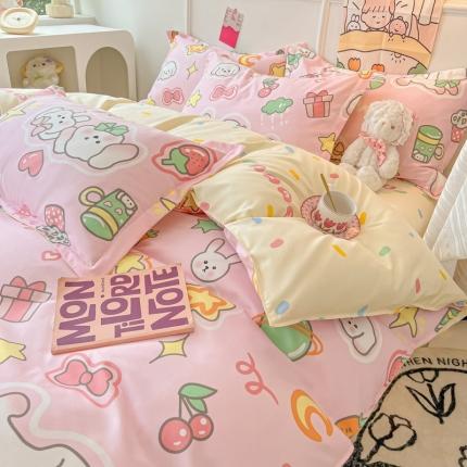 91家纺网 家纺一手货源 找家纺 花伞家居 2024直播网销斜纹加厚磨毛印花植物羊绒四件套 汪汪星星