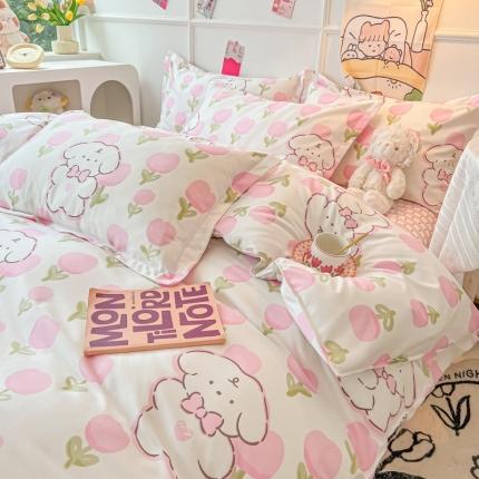 91家纺网 家纺一手货源 找家纺 花伞家居 2024直播网销斜纹加厚磨毛印花植物羊绒四件套 长耳狗