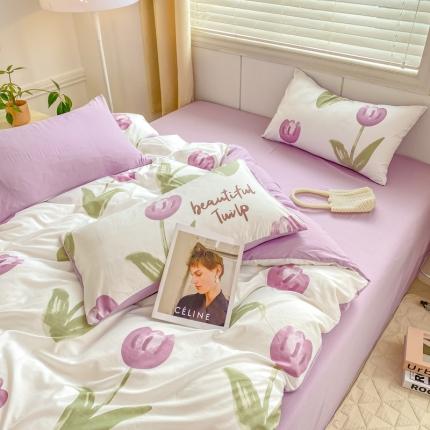 91家纺网 家纺一手货源 找家纺 （总）雅阁尔 2023直播爆款母婴级爆款水洗棉双层纱四件套碎花简约风单被套