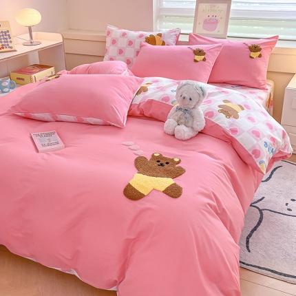 91家纺网 家纺一手货源 找家纺 （总）卡巴伦家纺 2023新款小清新卡通全棉刺绣毛巾绣款四件套