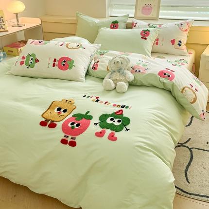 91家纺网 家纺一手货源 找家纺 （总）卡巴伦家纺 2023新款小清新卡通全棉刺绣毛巾绣款四件套