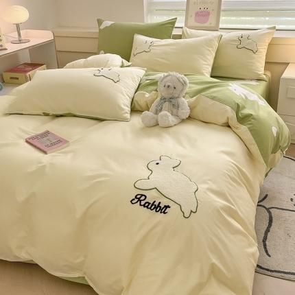 91家纺网 家纺一手货源 找家纺 （总）卡巴伦家纺 2023新款小清新卡通全棉刺绣毛巾绣款四件套