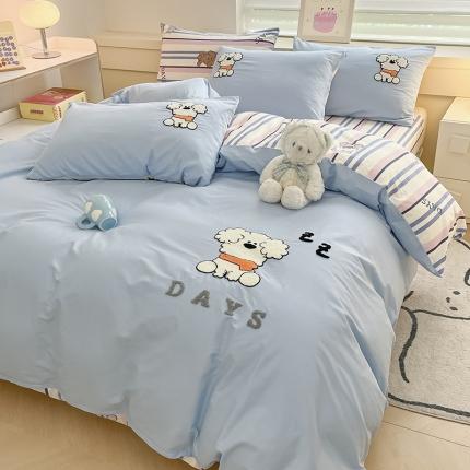 91家纺网 家纺一手货源 找家纺 （总）卡巴伦家纺 2023新款小清新卡通全棉刺绣毛巾绣款四件套