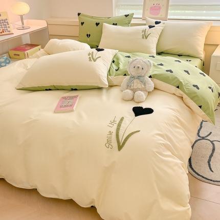 91家纺网 家纺一手货源 找家纺 （总）卡巴伦家纺 2023新款小清新卡通全棉刺绣毛巾绣款四件套