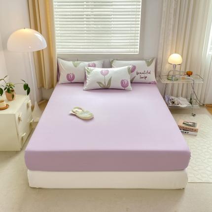 雅阁尔 2023直播爆款水洗棉双层纱单品单床笠被套罩床垫套郁金香-紫