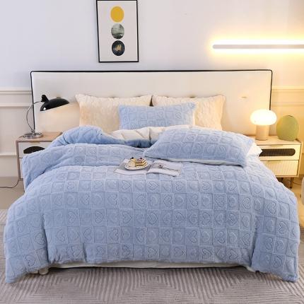 富之航 2023新款雕花绒牛奶绒四件套 情调-湖蓝