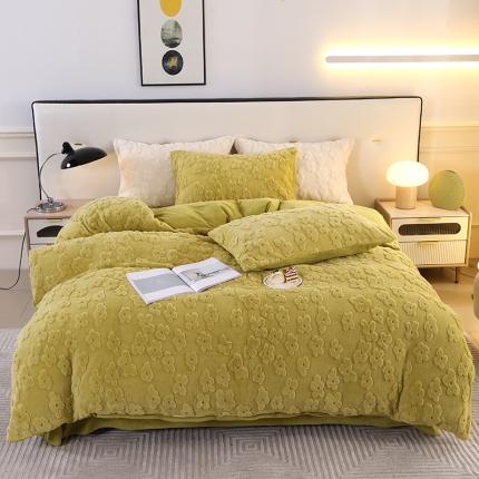 富之航 2023新款雕花绒牛奶绒四件套 山茶花-奶绿