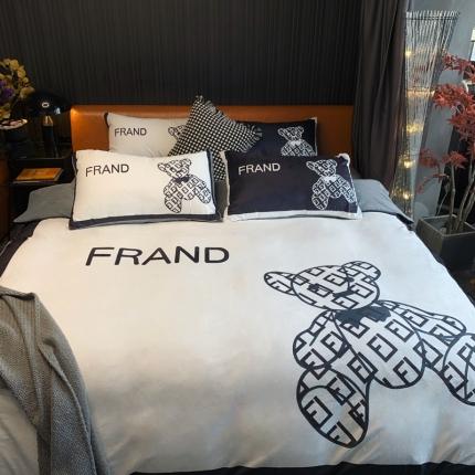 花沐家居 2023新款活性数码印花牛奶绒四件套-场景1 黑白熊