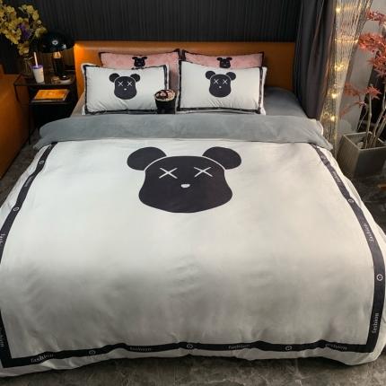 花沐家居 2023新款活性数码印花牛奶绒四件套-场景1 小白熊