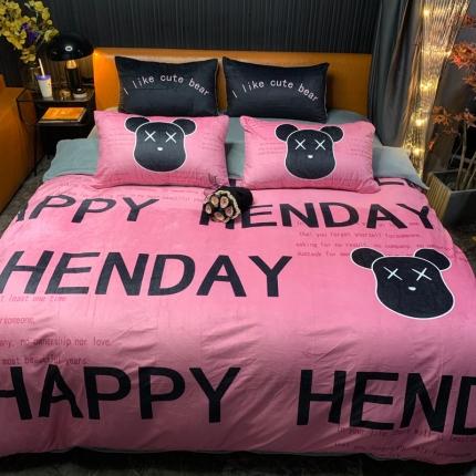 花沐家居 2023新款活性数码印花牛奶绒四件套-场景1 字母熊