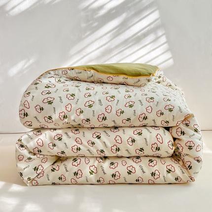 91家纺网 家纺一手货源 找家纺 亚龙工厂店 2023新款棉麻印花大豆被被子被芯 花之语