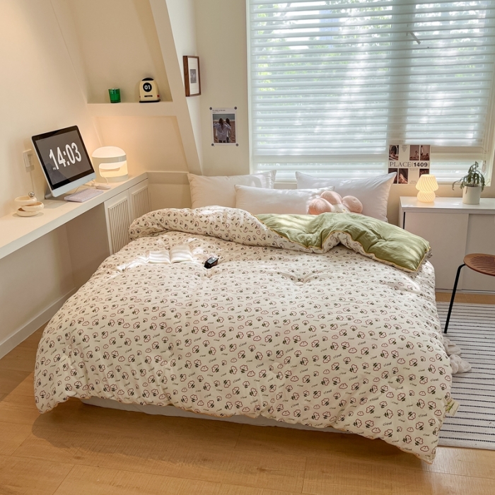 91家纺网 家纺一手货源 找家纺 亚龙工厂店 2023新款棉麻印花大豆被被子被芯 花之语