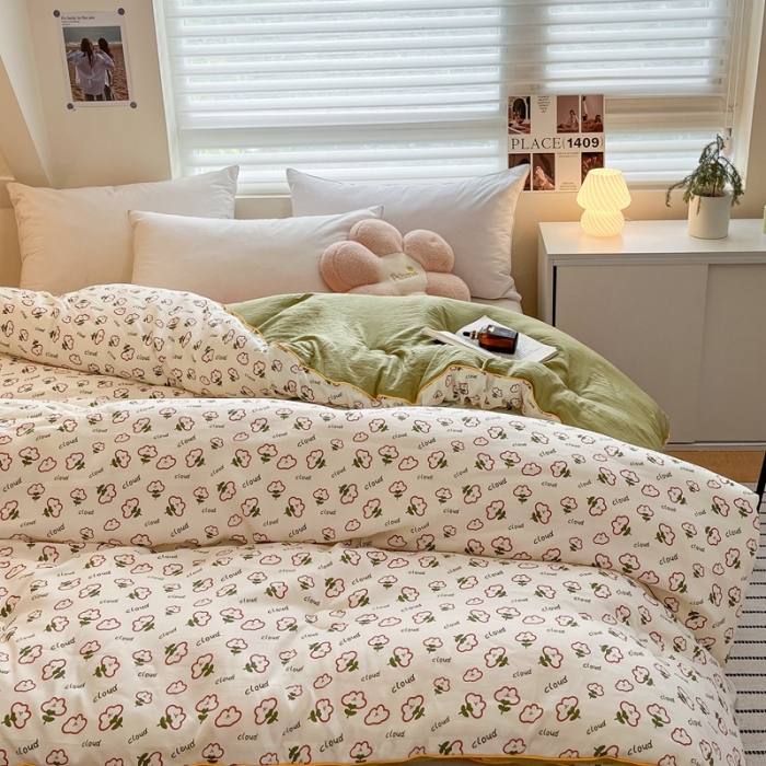 91家纺网 家纺一手货源 找家纺 亚龙工厂店 2023新款棉麻印花大豆被被子被芯 花之语