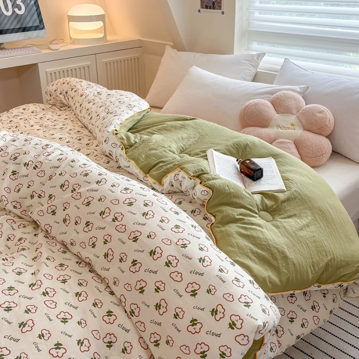 91家纺网 家纺一手货源 找家纺 亚龙工厂店 2023新款棉麻印花大豆被被子被芯 花之语