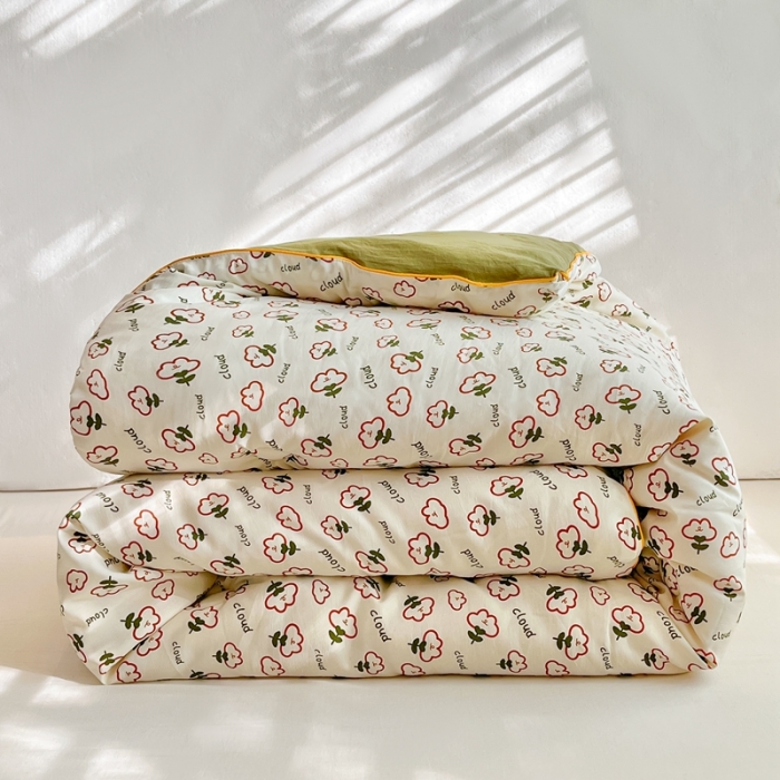 91家纺网 家纺一手货源 找家纺 亚龙工厂店 2023新款棉麻印花大豆被被子被芯 花之语