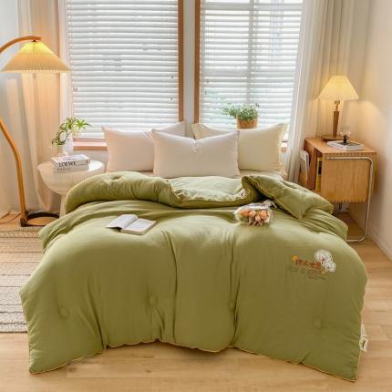 91家纺网 家纺一手货源 找家纺 （总）亚龙工厂店 2023新款双层纱棉麻纯色大豆被被子被芯